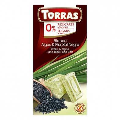 Chocolate Blanco Torras 75g: Sin Azúcar, con Algas y Flor de Sal