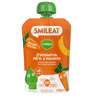 Pouch Pera, Zanahoria Y Platano 100g - Smileat