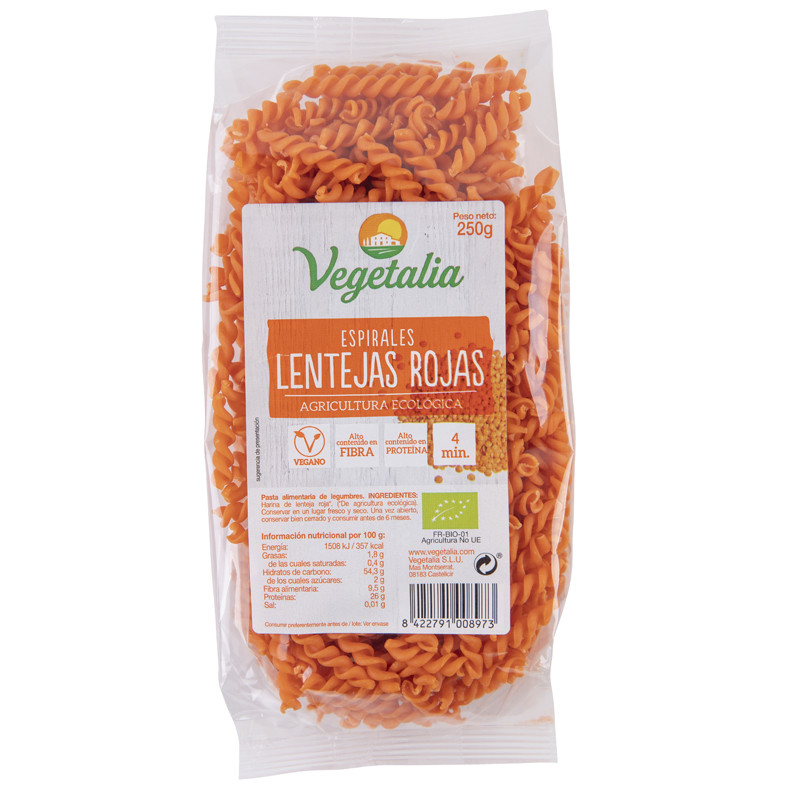 Espirales De Lentejas Rojas Sin Gluten Bio 250g