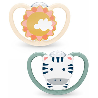 Chupete Space Zebra/Sol T2 6-18m Silicona 2ud - Nuk Chupete Space Zebra/Sol T2 6-18m Silicona 2ud - Nuk