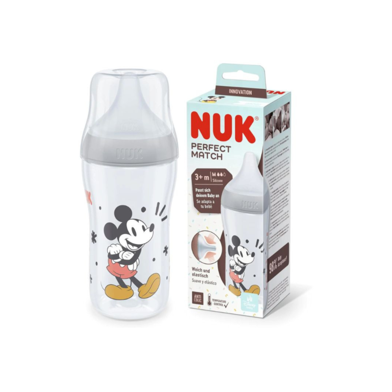 Biberon PM PP Silicona 0-6m M Mickey 260ml Gris - Nuk Biberon PM PP Silicona 0-6m M Mickey 260ml Gris - Nuk