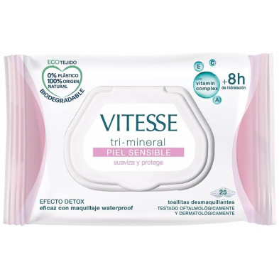 Vitesse Tri-Mineral Toallitas Desmaquillantes Piel Sensible 25Uds