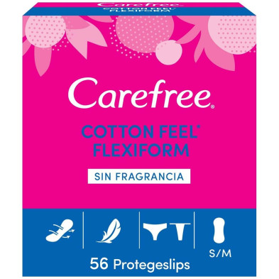 Carefree Algodón Normales - Protegeslips Transpirable Sin Perfume, Flexible Y Ultrafino 56 U