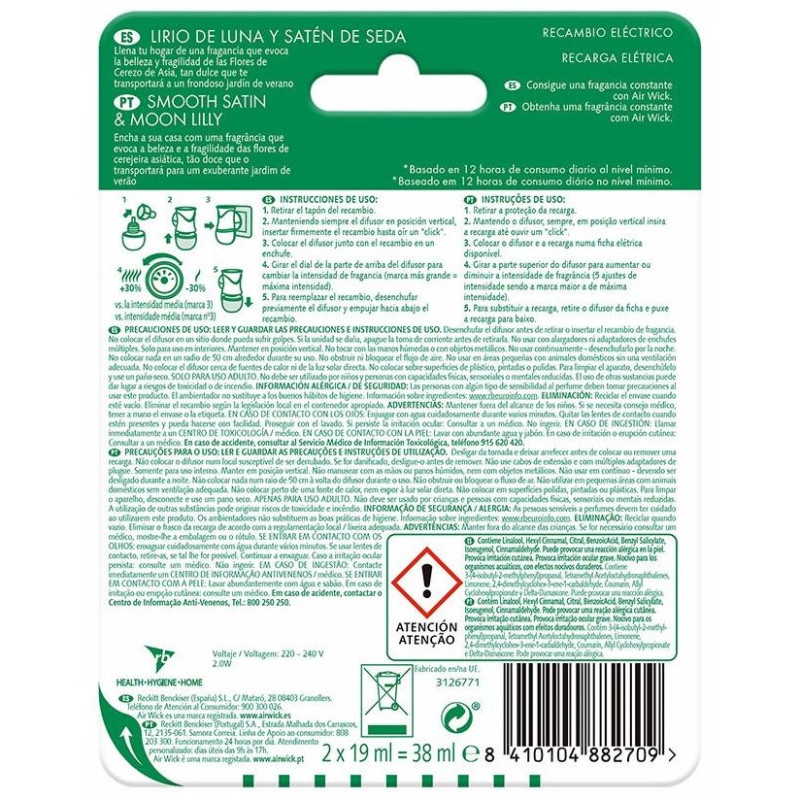 Air-Wick Ambientador Eléctrico Recambio Lirio De Luna Y Satén De Seda 2 X 19 Ml