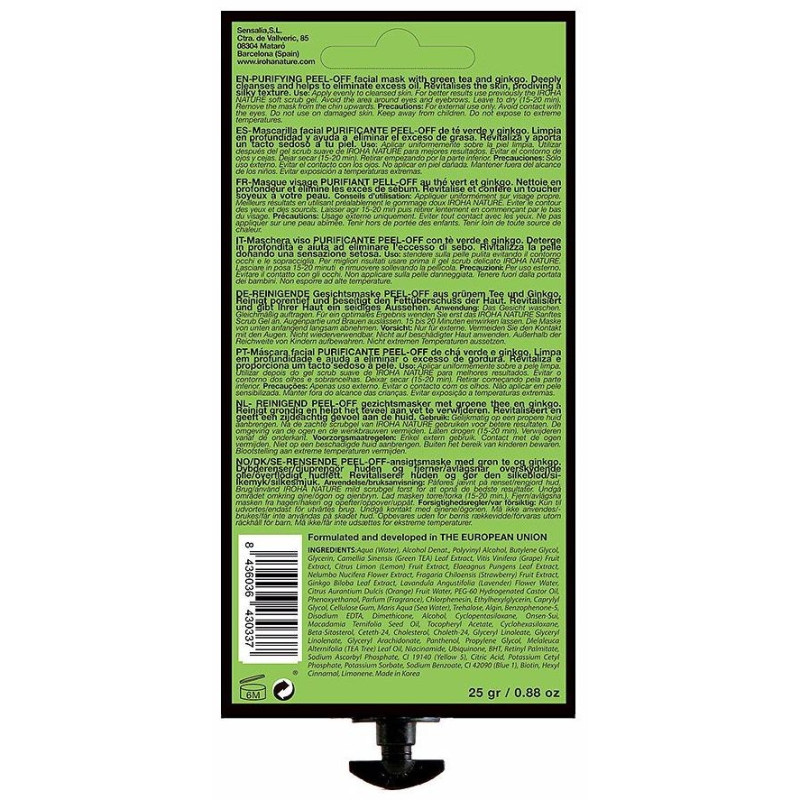 Iroha Nature Mascarillas Peel-Off Purificante Té Verde 25G Iroha Nature Mascarillas Peel-Off Purificante Té Verde 25G