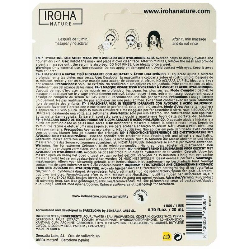 Iroha Nature Mascarilla Facial Tisú Hidratante Aguacate 20Ml Iroha Nature Mascarilla Facial Tisú Hidratante Aguacate 20Ml