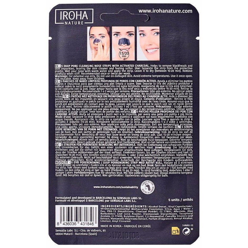 Iroha Nature Tiras Nariz Puntos Negros Carbón 5Uds Iroha Nature Tiras Nariz Puntos Negros Carbón 5Uds