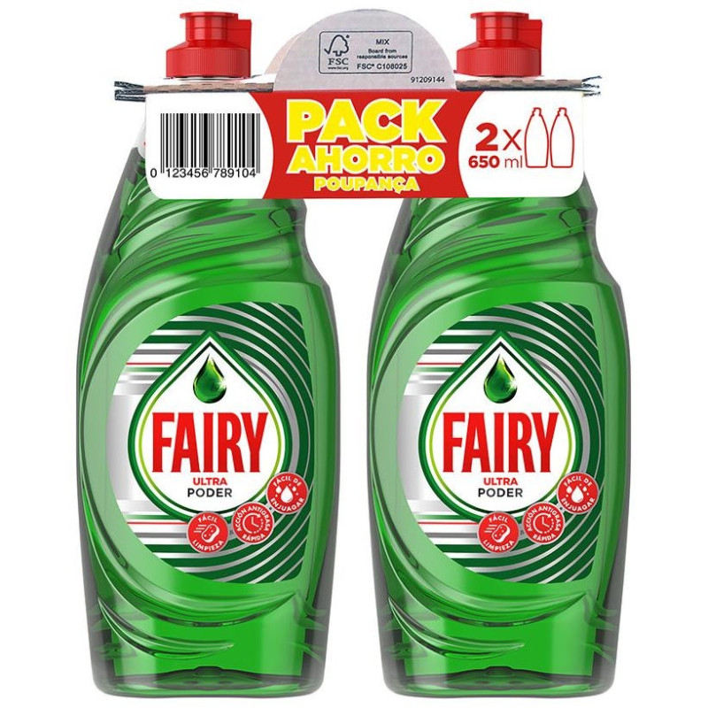 Fairy Ultra Poder Lavavajillas Concentrado Lote 2 X 650 Ml