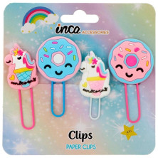 Clips Unicornos Y Donuts 6 X 2,5 Cm 4 U