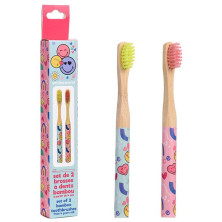 Smiley Word Cepillo De Dientes Bambú Lote 2 Pz