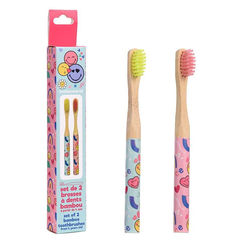 Smiley Word Cepillo De Dientes Bambú Lote 2 Pz