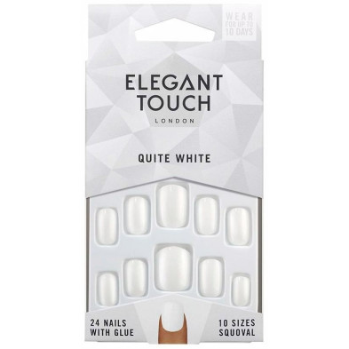 Elegant Touch Polished Colour Nails With Glue Squoval Quite White 24Uds