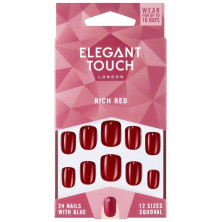 Elegant Touch Polished Colour Nails Glue Squoval Rich Red 24Uds