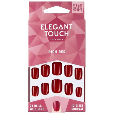 Elegant Touch Polished Colour Nails Glue Squoval Rich Red 24Uds