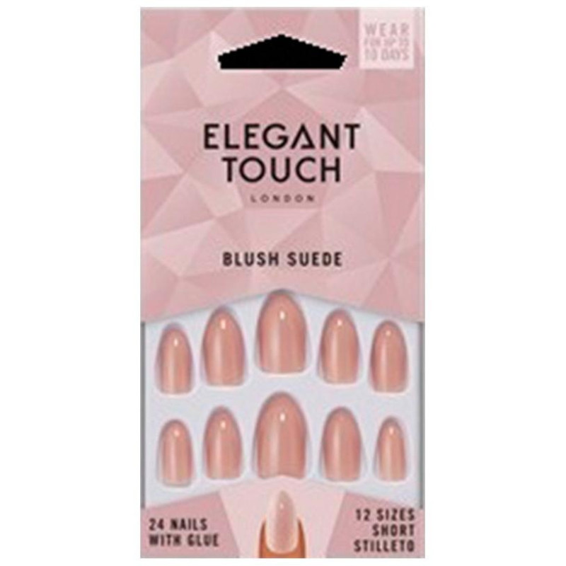 Core Colour Nails With Glue Short Stiletto Blush Suede 24 U