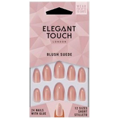 Core Colour Nails With Glue Short Stiletto Blush Suede 24 U