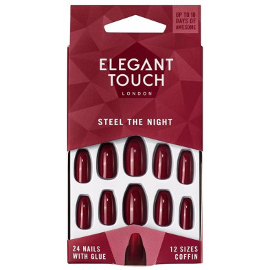 Elegant Touch Uñas Postizas Natural French Steel The Night 24Uds