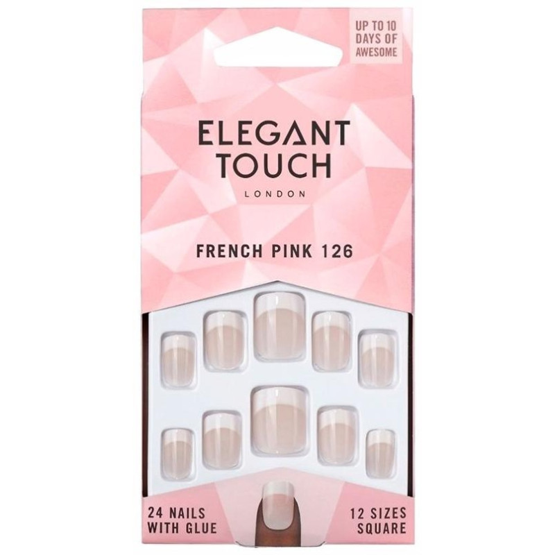 Elegant Touch French Pink Nails With Glue Square 126 S 24Uds