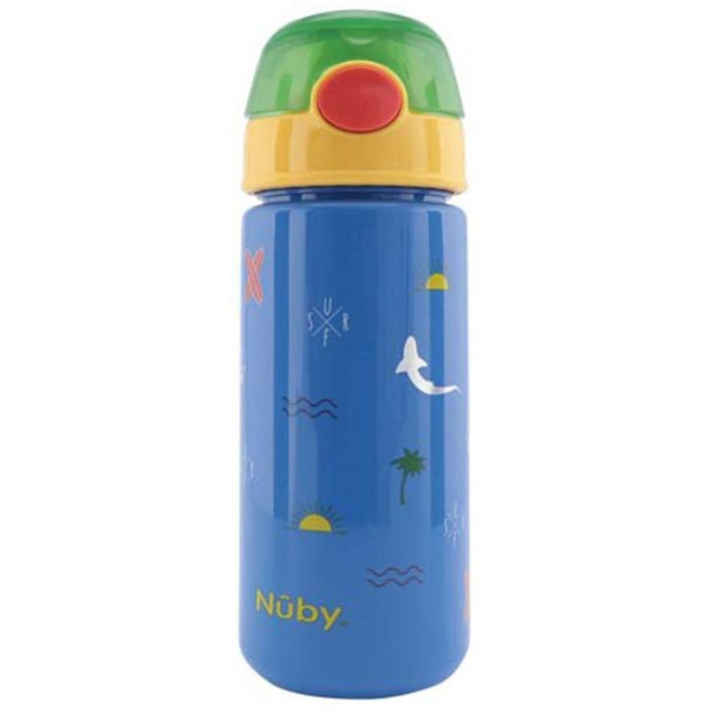 Nuby Taza Con Botón Y Pajita Blanda Surf Azul 540Ml 1Ud