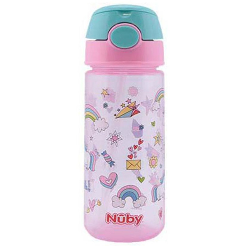Nûby Taza Botón Push Y Pajita Blanda +3 Años Rosa 540Ml