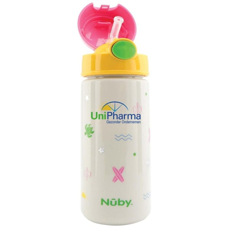 Nuby Taza Con Botón Y Pajita Blanda Surf Rosa 540Ml 1Ud