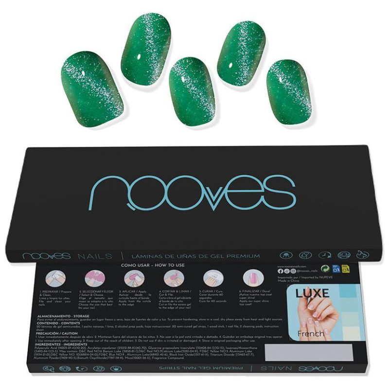 Láminas De Uñas De Gel Jade Glass Premium Glam Cat Eye Verde 20 U