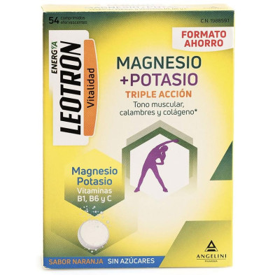 Energía Magnesio + Potasio Triple Acción Comprimidos Efervescentes Naranja 54 U