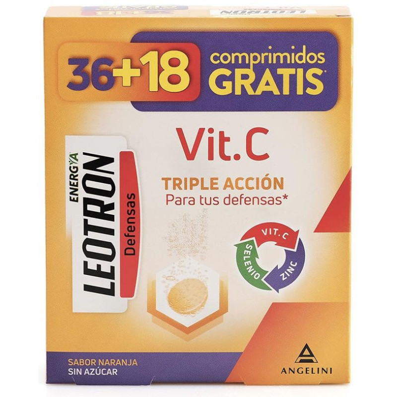 Vitamina C Triple Acción Comprimidos Efervescentes 36 + 18 De Regalo Naranja 54 U