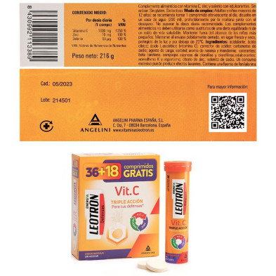 Vitamina C Triple Acción Comprimidos Efervescentes 36 + 18 De Regalo Naranja 54 U