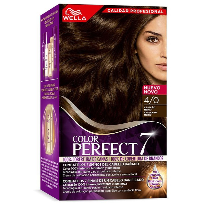 Wella Color Perfect 7 Kit 100% Cobertura De Canas 4/0 Castaño Medio