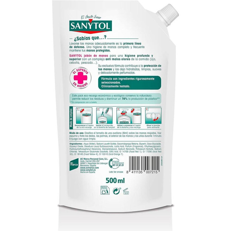 Sanytol Recambio Jabón Antibacteriano Cocina Eco 500 Ml