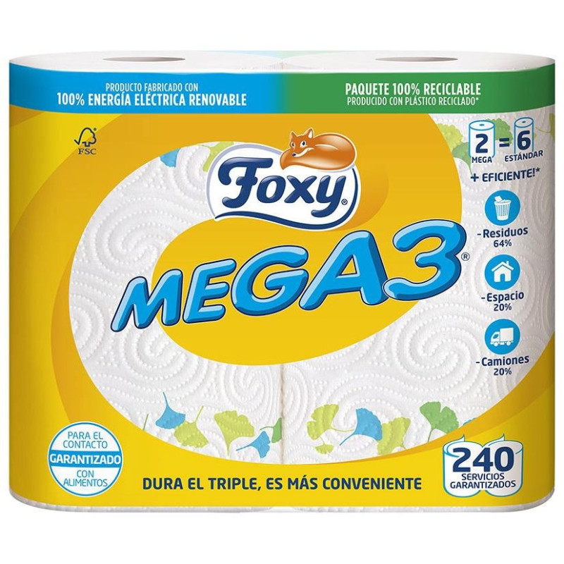 Mega3 Papel Cocina Triple Duración 2 Rollos