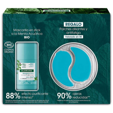 Klorane Mascarilla En Stick Purificante A La Menta Bio 50 Ml + Parches Alisantes Antifatiga