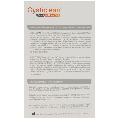 Cysticlean Forte Con Pac Y Vit C Y Arándano Rojo Cápsulas 30 U
