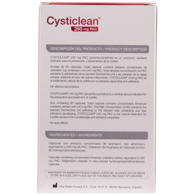 Cysticlean Clásico 240 Mg De Pac Y Arándano Rojo Cápsulas 60 U