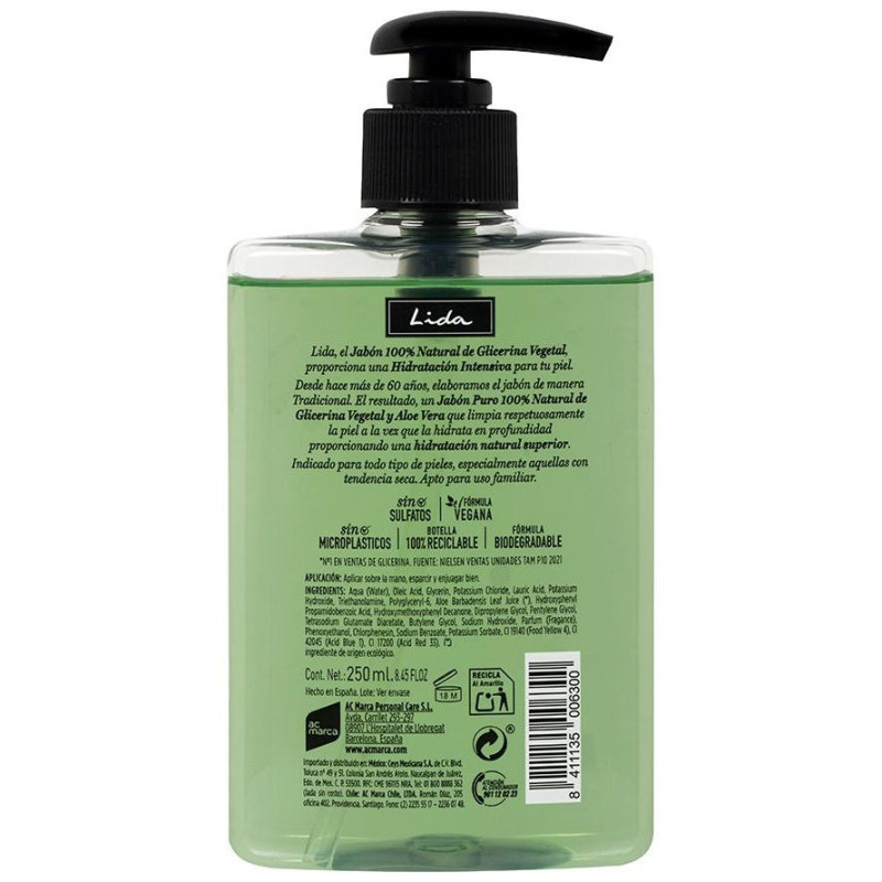 Jabón 100% Natural Manos Glicerina Y Aloe Vera 250 Ml
