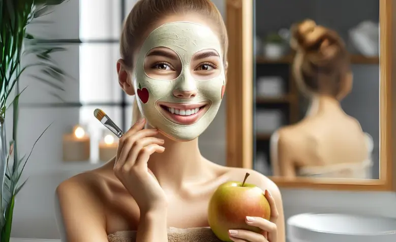 Aplicación de mascarilla facial de manzana